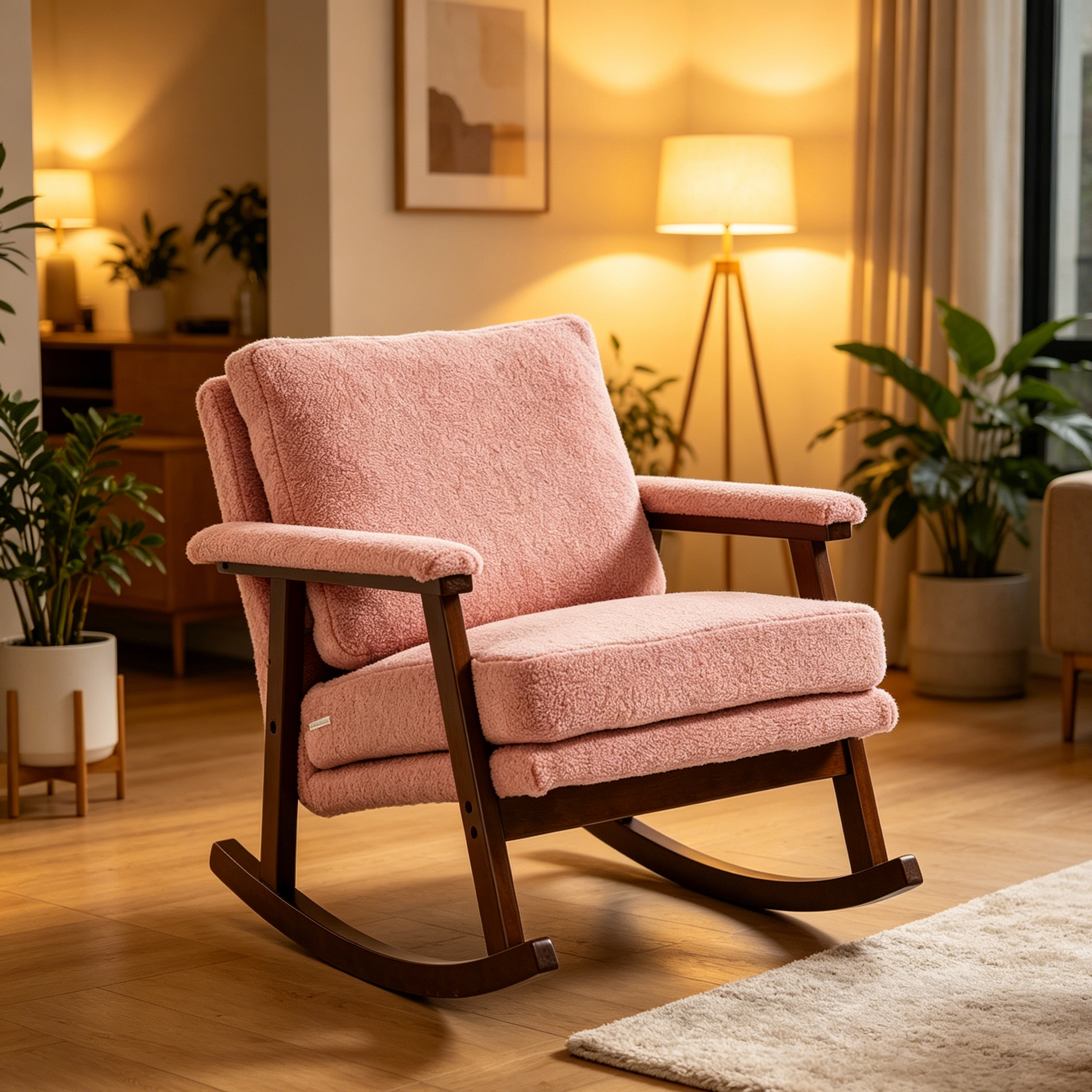 Mid Century Modern Accent Chair ,rocking chair with Wood Frame, Upholstered Living Room Chairs , Reading Armchair for Bedroom Sunroom - Grand Goldman Shop