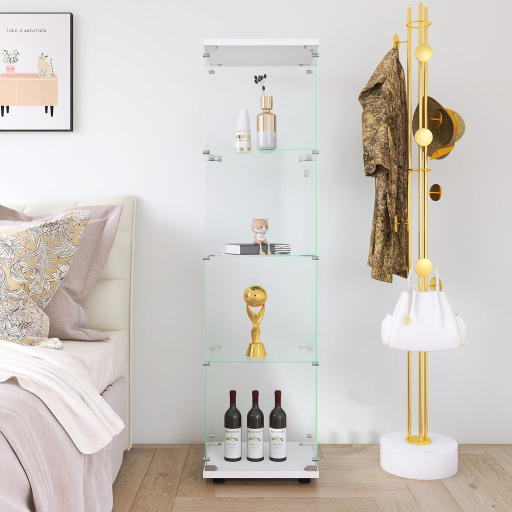 Glass Display Cabinet 4 Shelves with Door, Floor Standing Curio Bookshelf for Living Room Bedroom Office, 64.7'*16.7'*14.3' 
