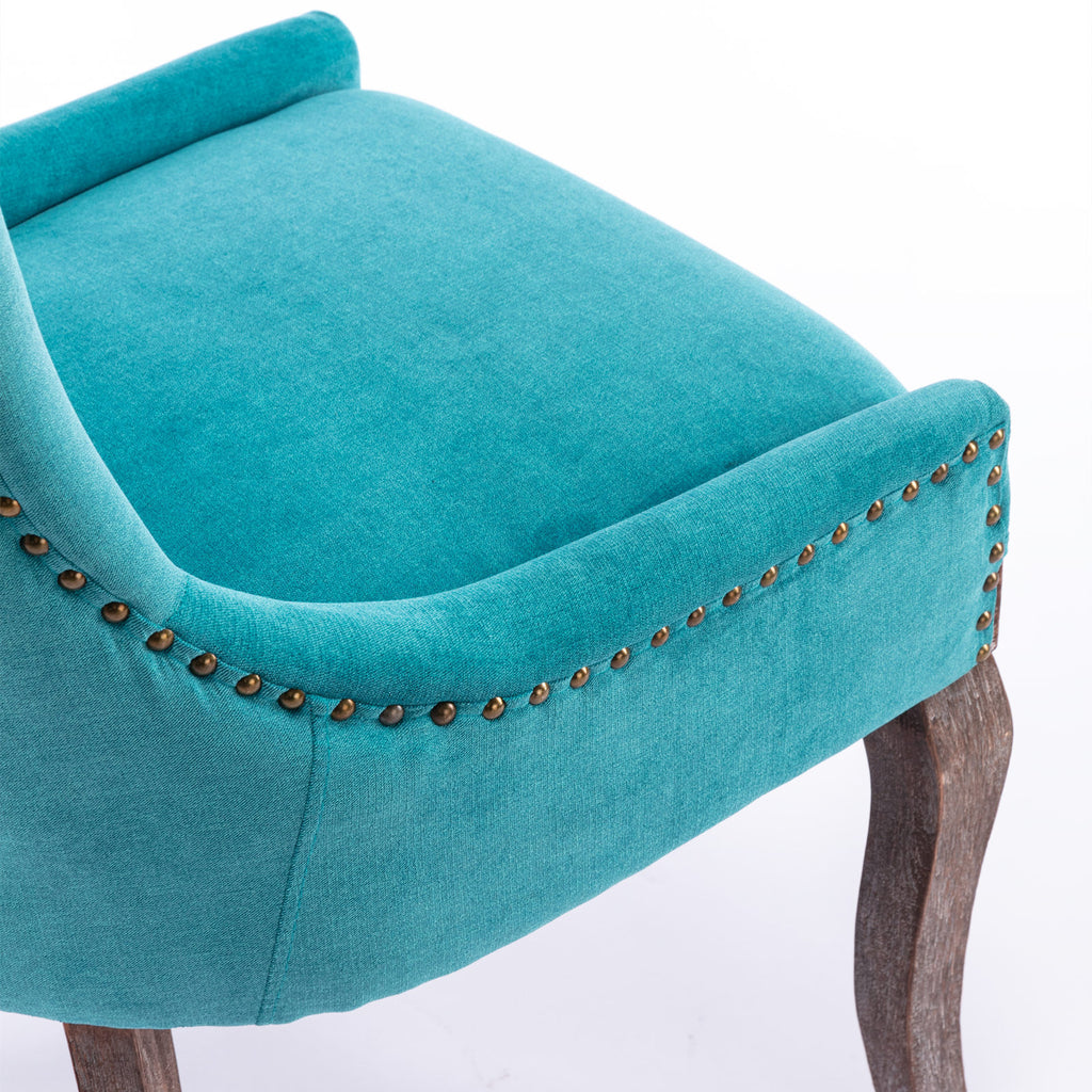 A&A Furniture,Ultra Side Dining Chair，Thickened fabric chairs with neutrally toned solid wood legs， Bronze nail head，Set of 2，Blue - Grand Goldman Shop