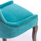 A&A Furniture,Ultra Side Dining Chair，Thickened fabric chairs with neutrally toned solid wood legs， Bronze nail head，Set of 2，Blue - Grand Goldman Shop