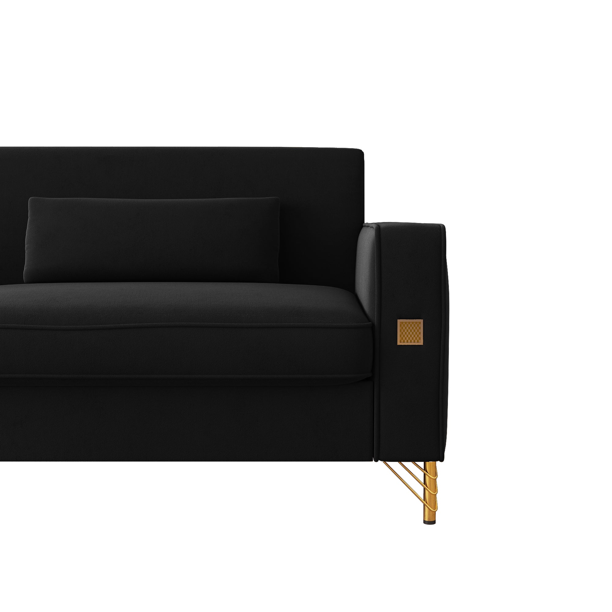 FX-P18-BK(sofa)Luxury Velvet Sofa with Gold Accents - Modern 3-Seat Couch with Plush Cushions, Perfect for Living Room and Office Decor - Grand Goldman Shop