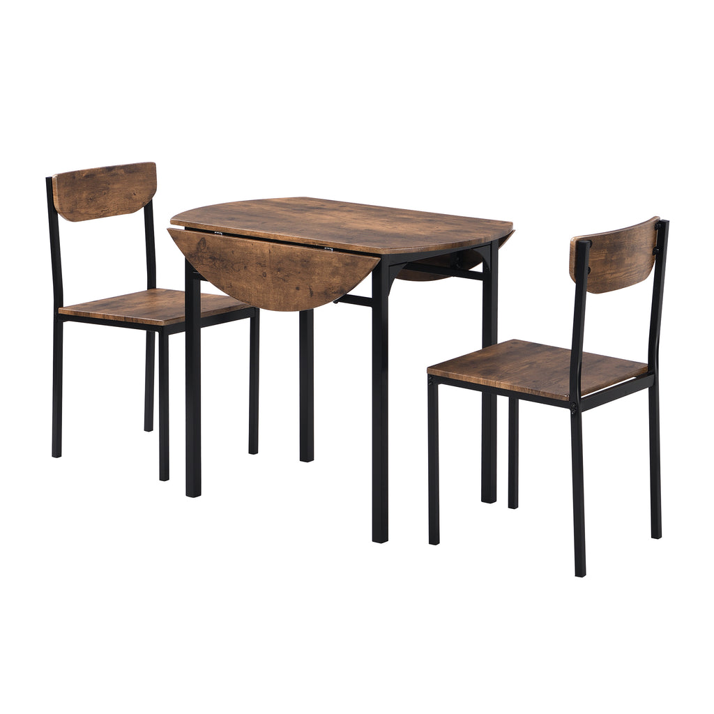TOPMAX Modern 3-Piece Round Dining Table Set with Drop Leaf and 2 Chairs for Small Places,Black Frame+Rustic Brown Finish - Grand Goldman Shop