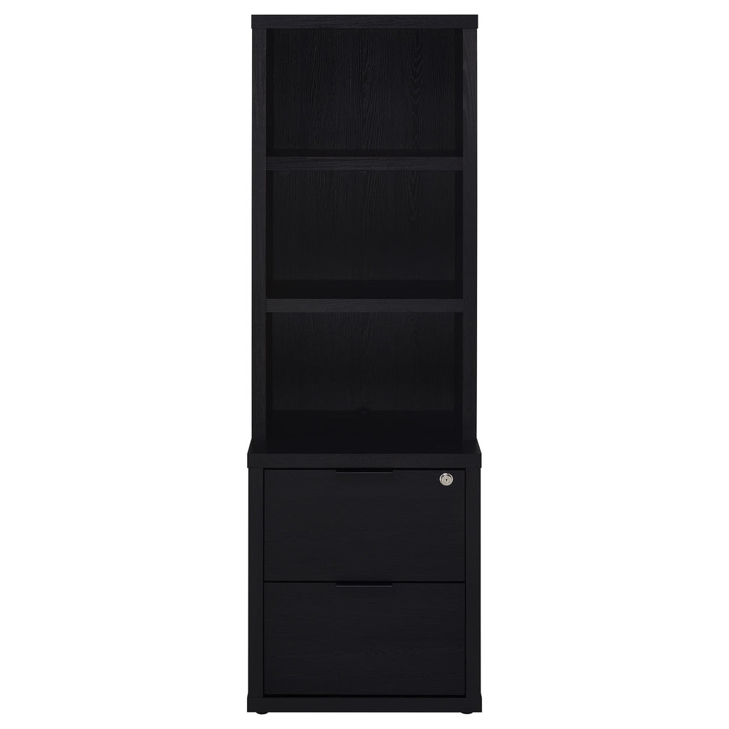 Geary Black 3-Shelf Bookcase with USB Charging and Lockable Drawer, Engineered Wood, 19.75 x 15.50 x 61.25 inches | Premium H