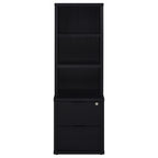 Geary Black 3-Shelf Bookcase with USB Charging and Lockable Drawer, Engineered Wood, 19.75 x 15.50 x 61.25 inches | Premium H