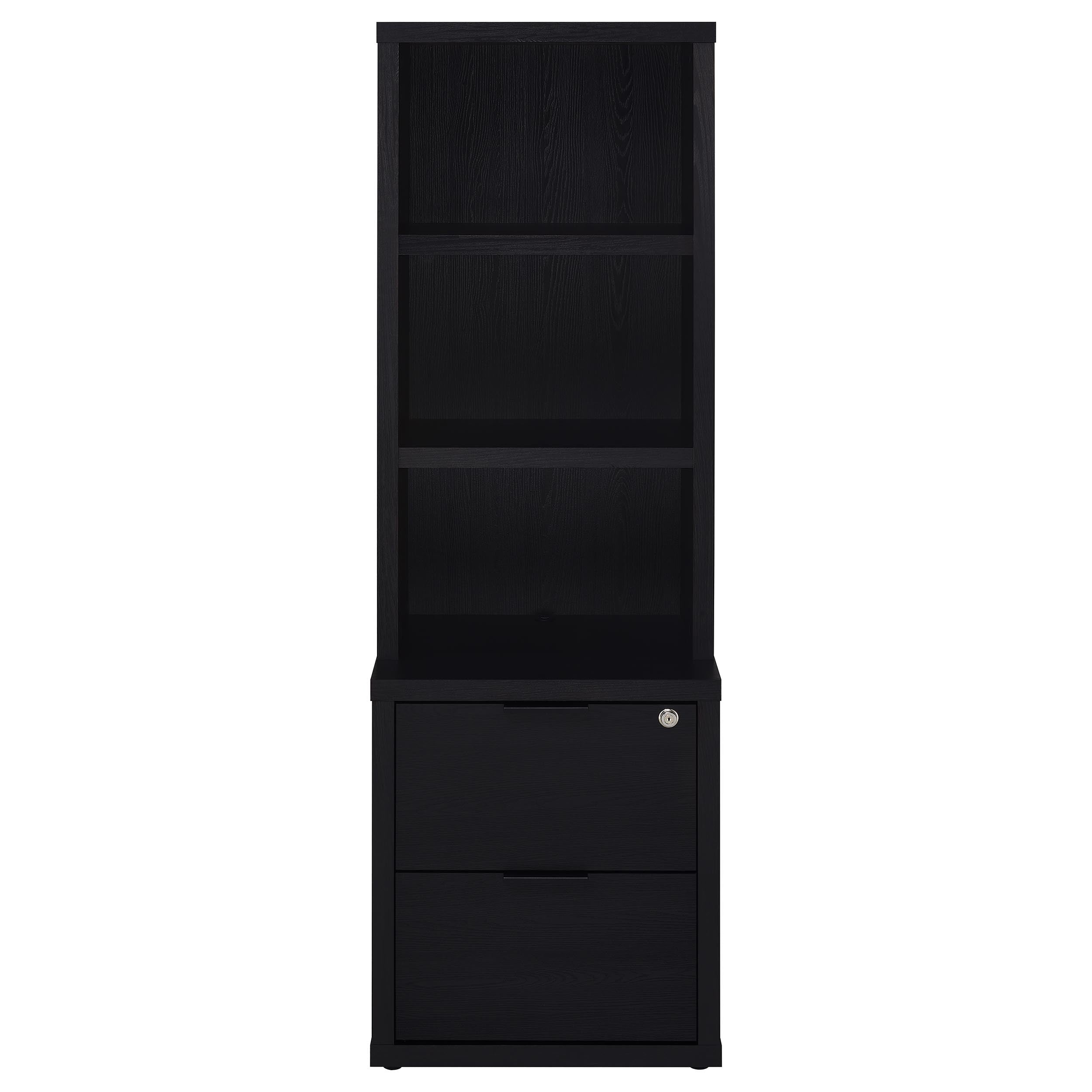 Geary Black 3-Shelf Bookcase with USB Charging and Lockable Drawer, Engineered Wood, 19.75 x 15.50 x 61.25 inches | Premium H