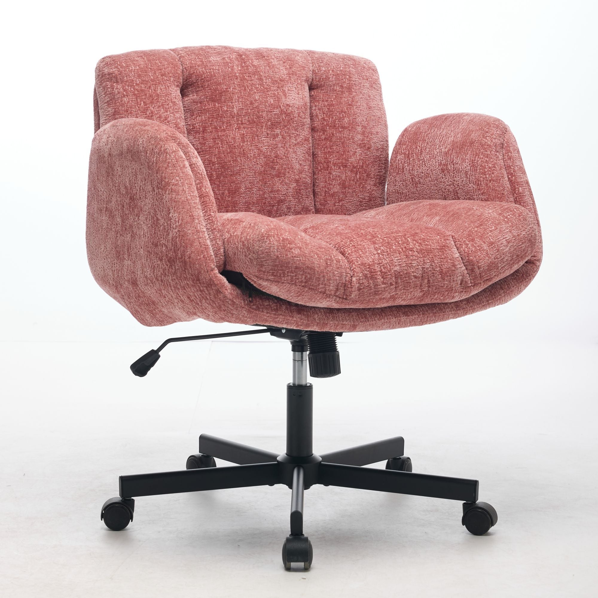 Modern Chenille Swivel Office Chair, Height Adjustable Task Chair with Convertible Multi-Position Armrests, Comfy Double Cush