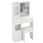 29.2' Small Space Left Drawer Desktop Vanity Table + Cushioned Stool, Extra Large Right sliding mirror, Multi Layer High Capacity Storage, Practical Fashionable Dresser, Suitable For Small Space - Grand Goldman Shop