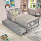 Twin Bed with Trundle, Platform Bed Frame with Headboard and Footboard, for Bedroom Small Living Space,No Box Spring Needed,Grey - Grand Goldman Shop