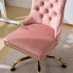 A&A Furniture Office Chair,Modern Velvet Upholstered Tufted Button Home Office Chair with Golden Metal Base,Adjustable Desk C