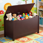 Kids Wooden Toy Box Storage with Safety Hinged Lid for Ages 2+ (Coffee) - Grand Goldman