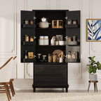 70' Kitchen Pantry Cabinet with 2 Cabinet Shelves,Luxurious Wooden Cupboard with 6 Door Shelves and 3 Drawers for Kitchen, Dining Room,Black - Grand Goldman Shop