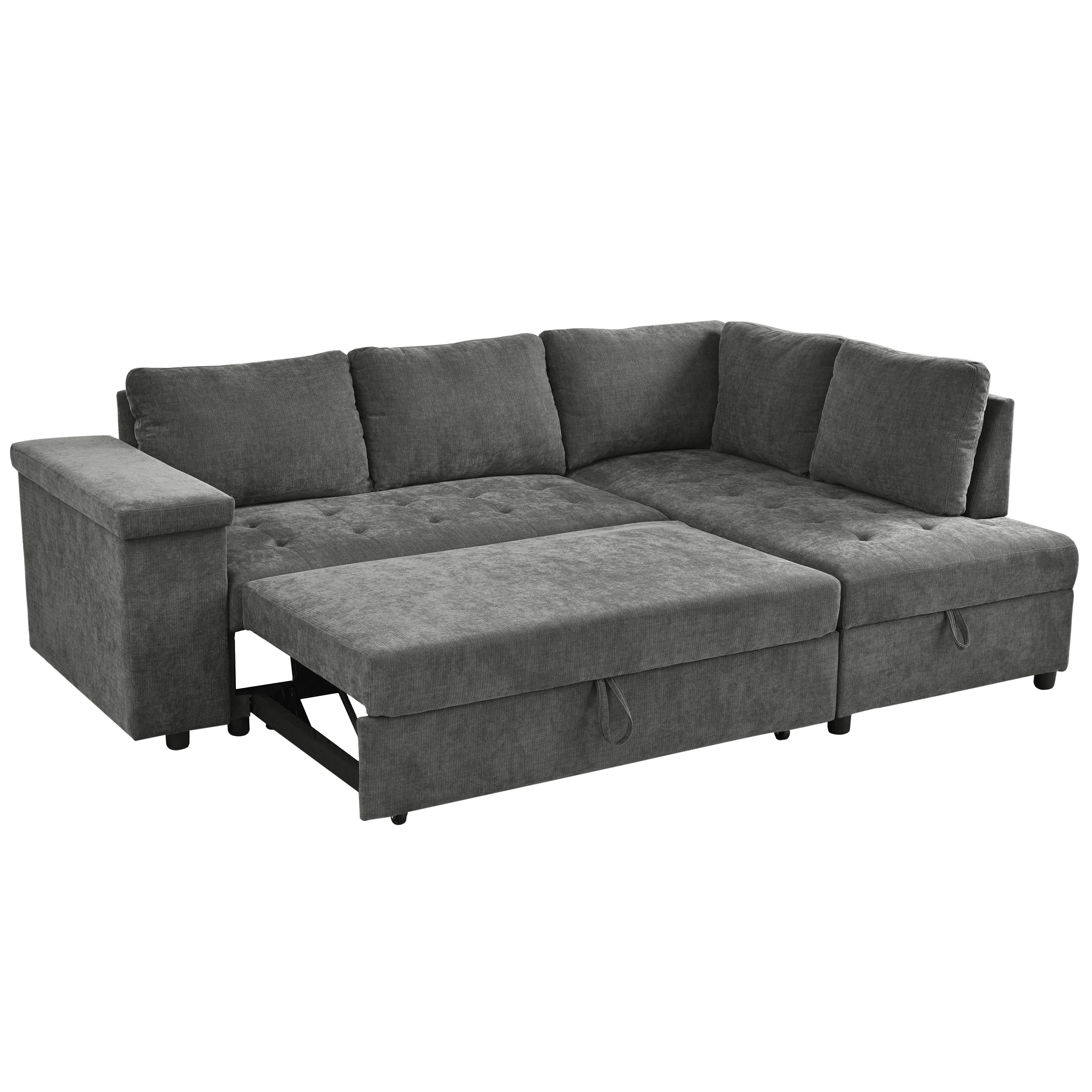 Mirod 91.5-Inch L Shaped Couch with Pull Out Bed and Storage Sectional Sleeper Sofa with Hidden Storage , Wide Armrest with storage,for Living Room, Apartment, Bedroom, Office - Grand Goldman Shop