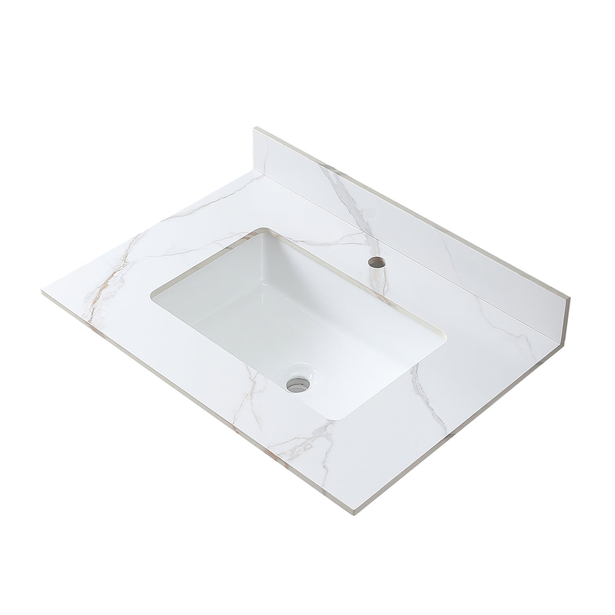 Montary 31inch bathroom stone vanity top carrara gold color with undermount ceramic sink and single faucet hole with backsplash - Grand Goldman Shop