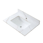 Montary 31inch bathroom stone vanity top carrara gold color with undermount ceramic sink and single faucet hole with backsplash - Grand Goldman Shop
