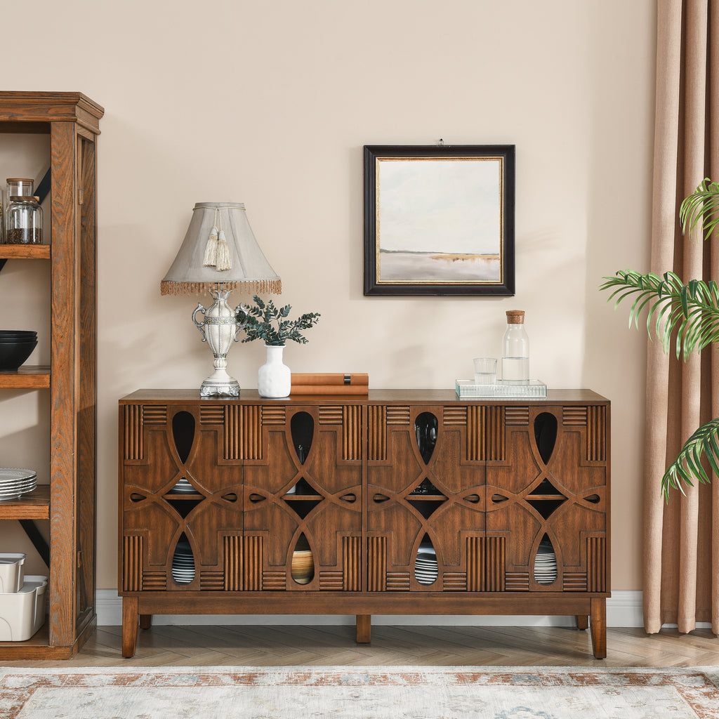 60.5' Mid Century Modern Sideboard Buffet Cabinet with Storage, TV Media Console Table, Storage Cabinet with 4 Doors & Adjustable Shelves for Kitchen Dining Living Room Entryway, Walnut - Grand Goldman Shop