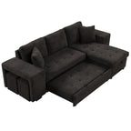 Modern L-Shape 3 Seat Reversible Sectional Couch with Pull Out Sleeper Sofa, Storage Chaise, 2 Stools, Charcoal Grey, Linen Chenille - Grand Goldman Shop