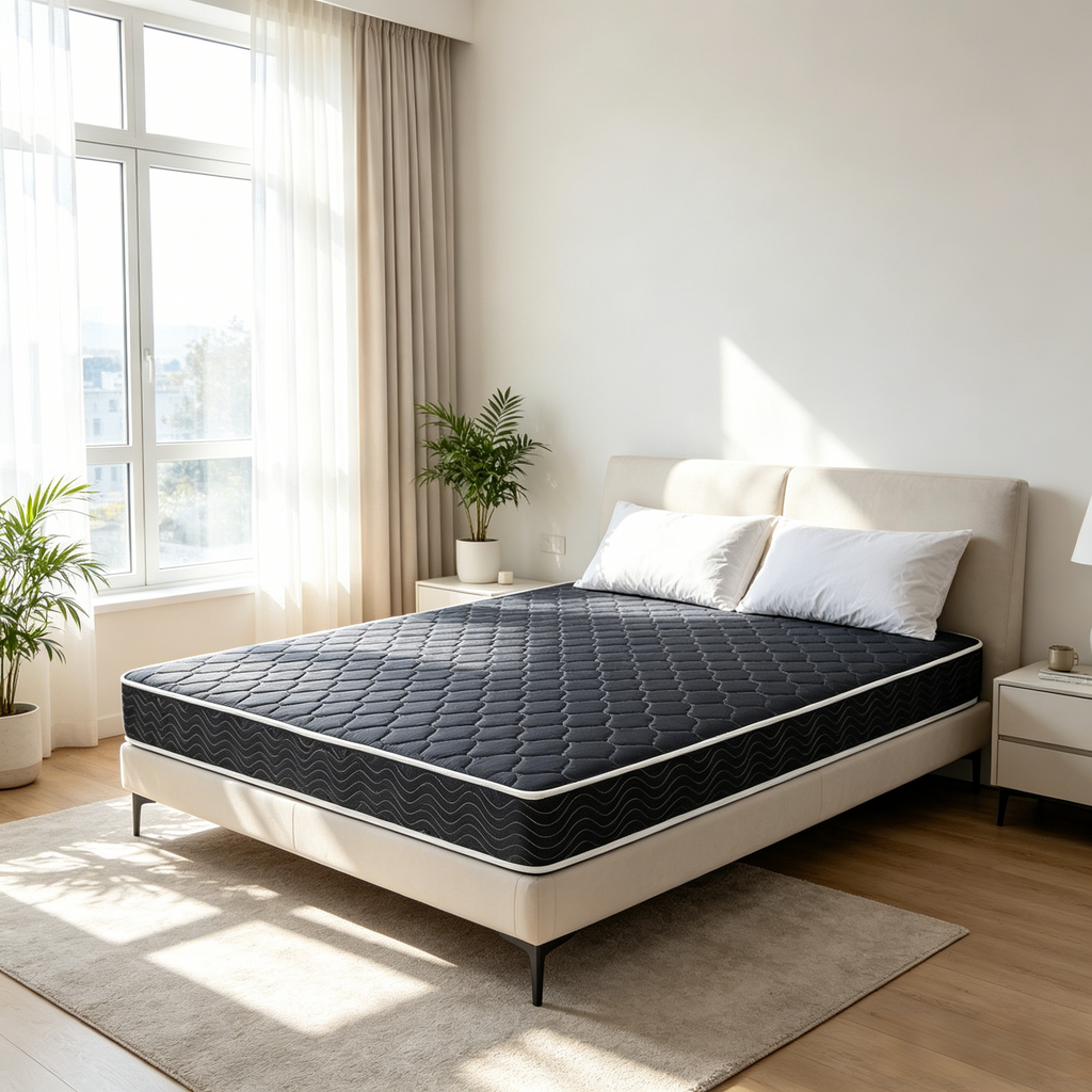 6-inch waterproof  high-density foam mattress with navy blue diamond-quilted breathable fabric. Quilting ensures both style and airflow for cool sleep.Full size(Ship randomly with black edge or white) - Grand Goldman Shop