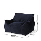 Allea Velveteen Bean Bag Chair with Armrests, Midnight Blue, Velvet, 40x40x32 inches - Grand Goldman Shop