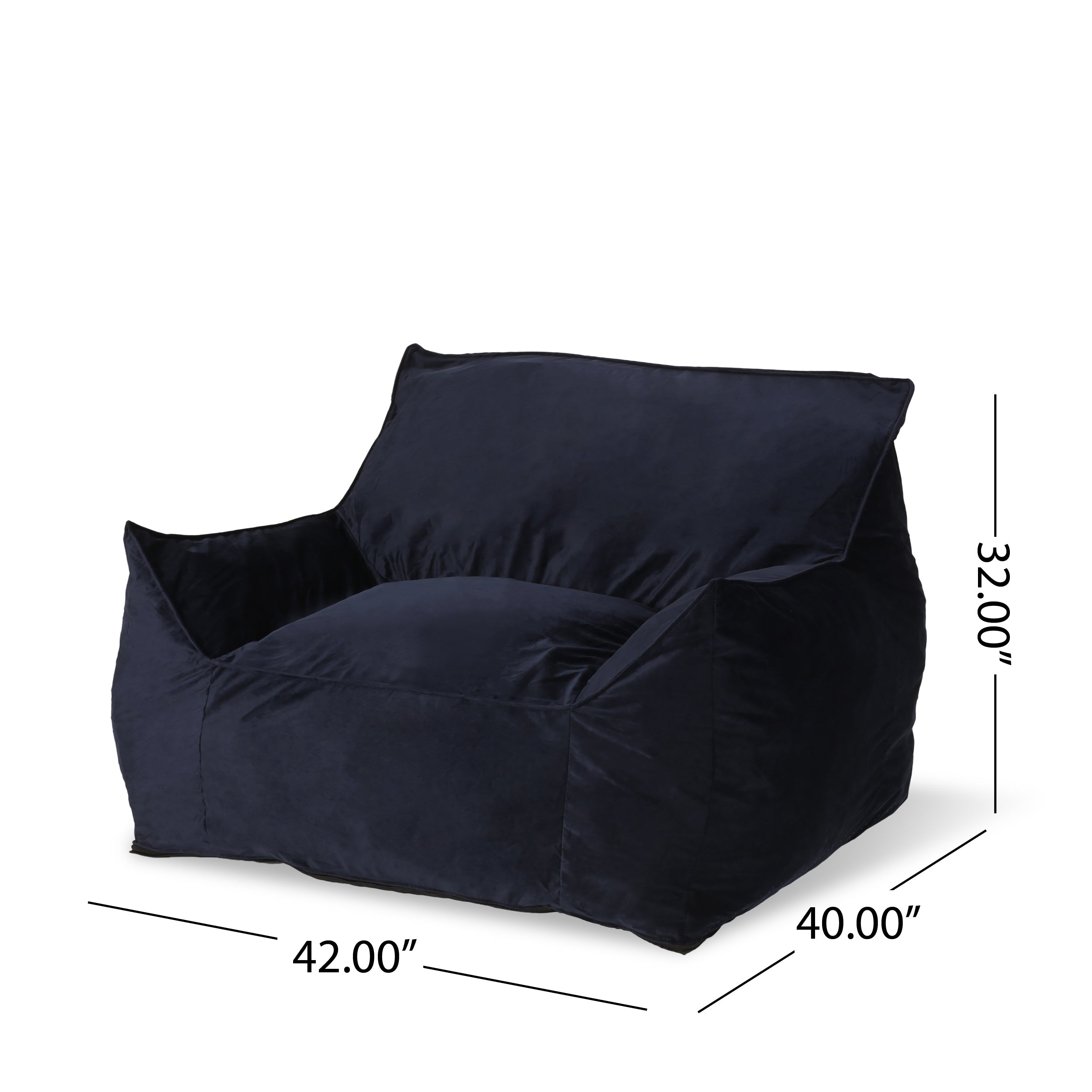 Allea Velveteen Bean Bag Chair with Armrests, Midnight Blue, Velvet, 40x40x32 inches - Grand Goldman Shop