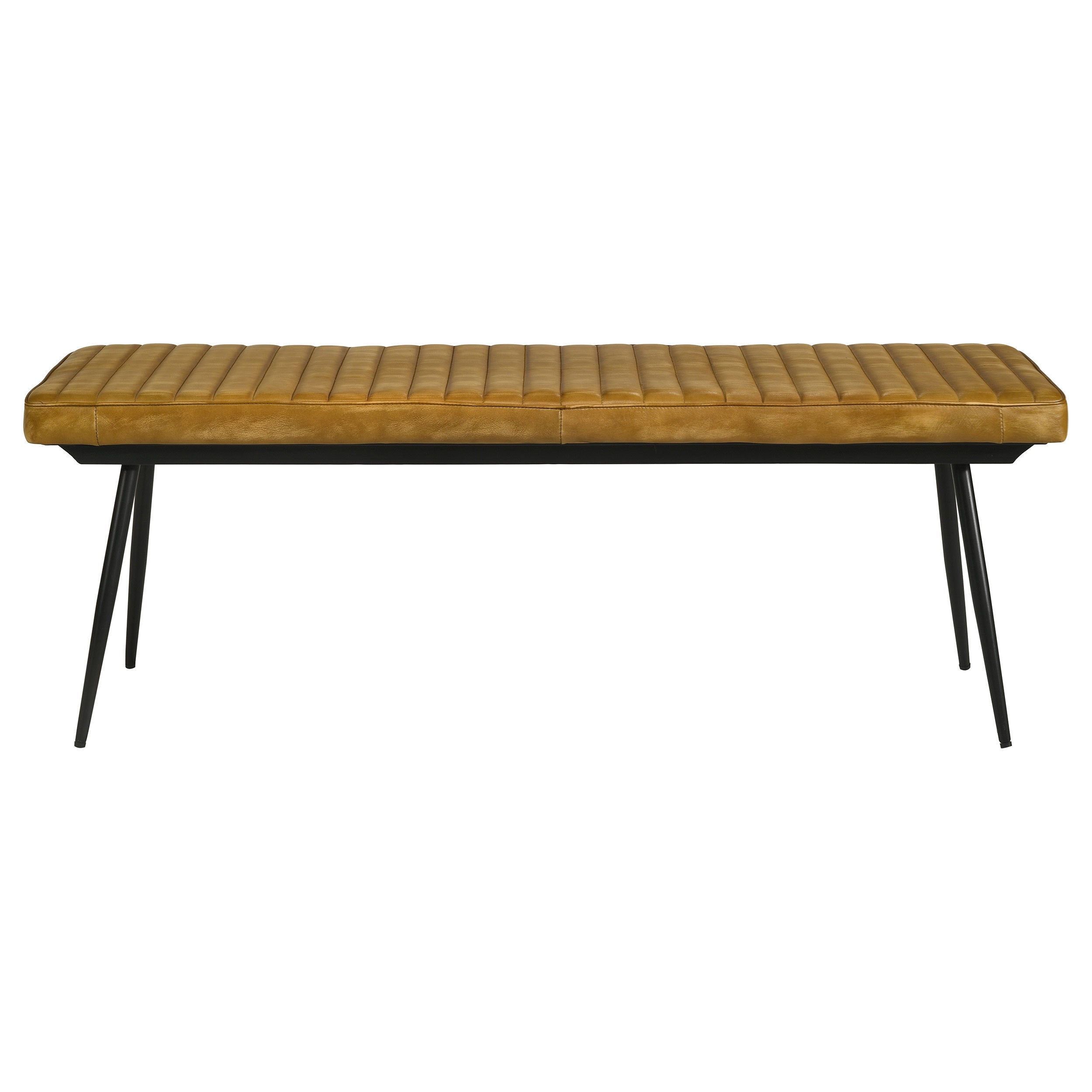 Camel and Black Tufted Cushion Side Bench with Metal Tapered Legs in Brown Upholstered Design - Grand Goldman Shop