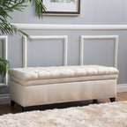Juliana Contemporary Storage Ottoman with Button-Tufted Diamond Stitching in Beige Fabric - Grand Goldman Shop