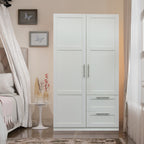 High wardrobe and kitchen cabinet with 2 doors, 2 drawers and 5 storage spaces,white - Grand Goldman Shop