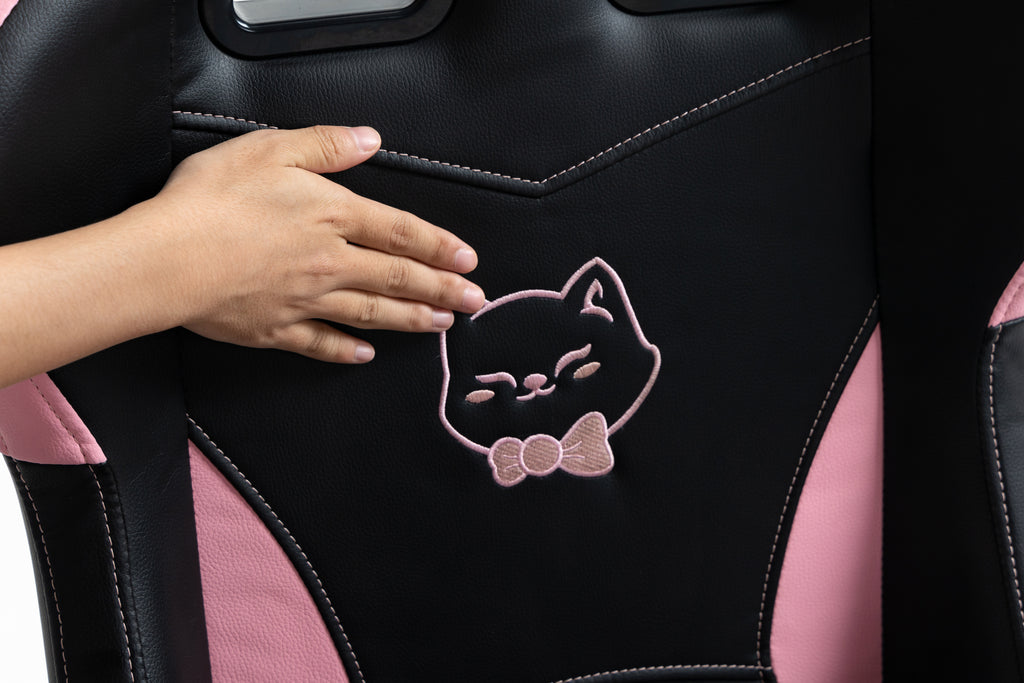 Cute Cat Gaming Chair with Paw Lumbar Cushion, PC Video Gamer Chair for Girl Teen Woman (Black) | Premium Home Decor - Grand 