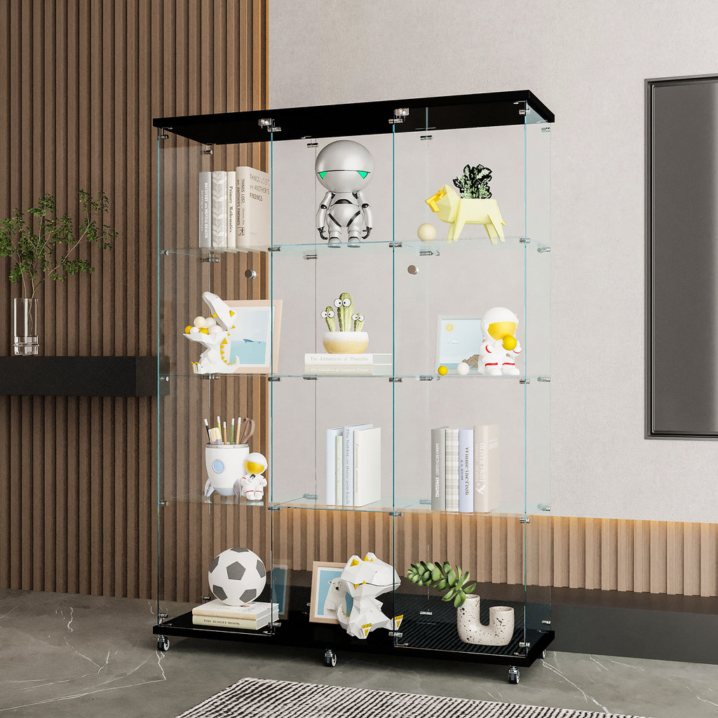 Glass Display Cabinet with 4 Shelves Extra Large, Curio Cabinets for Living Room, Bedroom, Office, Black Floor Standing Glass