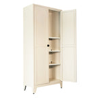 71'' 2 Shapely Doors Cabinet with Lock, Metal Storage Cabinet with Doors and Adjustable Shelves, for Bedroom, Living Room, Kitchen (Beige) - Grand Goldman Shop