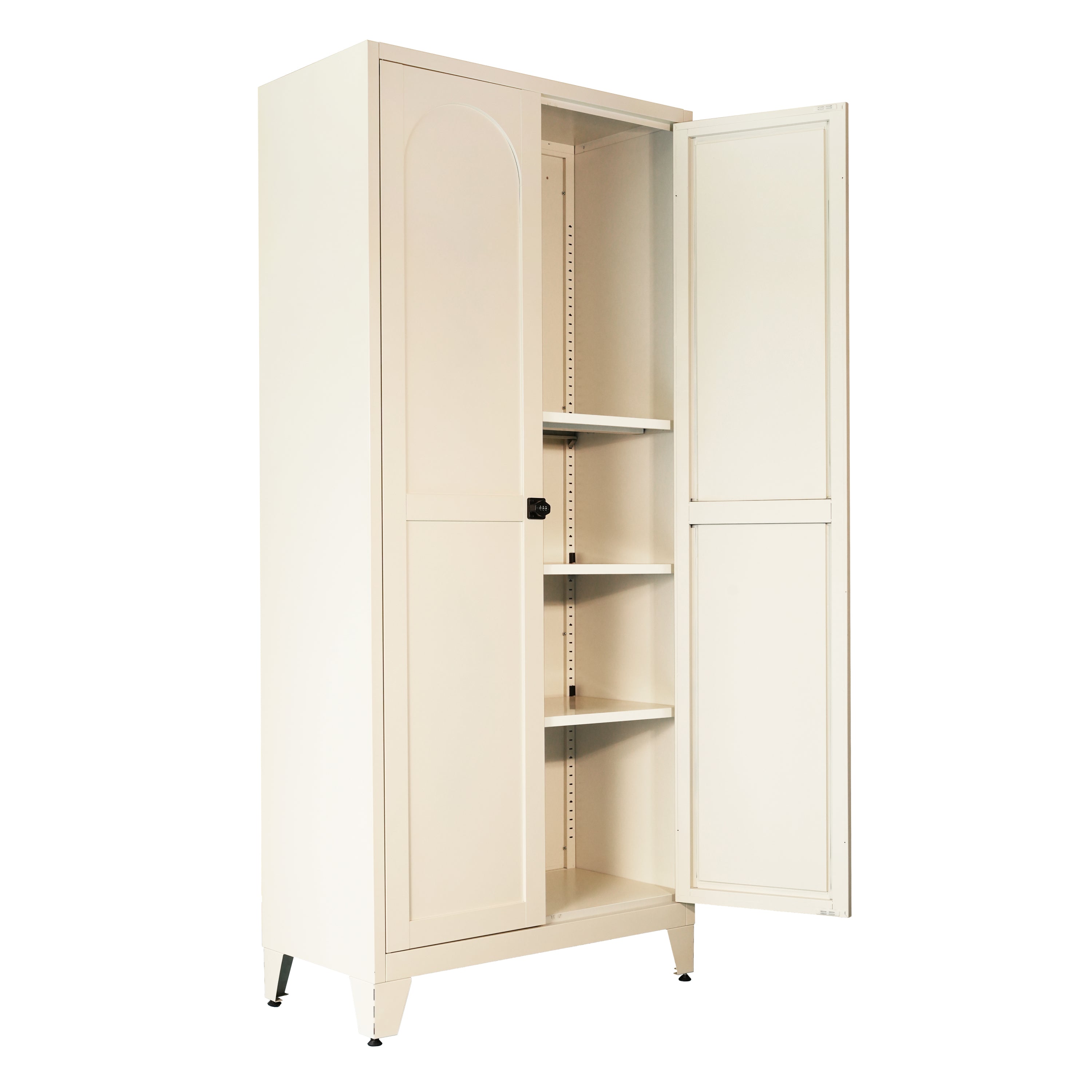 71'' 2 Shapely Doors Cabinet with Lock, Metal Storage Cabinet with Doors and Adjustable Shelves, for Bedroom, Living Room, Kitchen (Beige) - Grand Goldman Shop