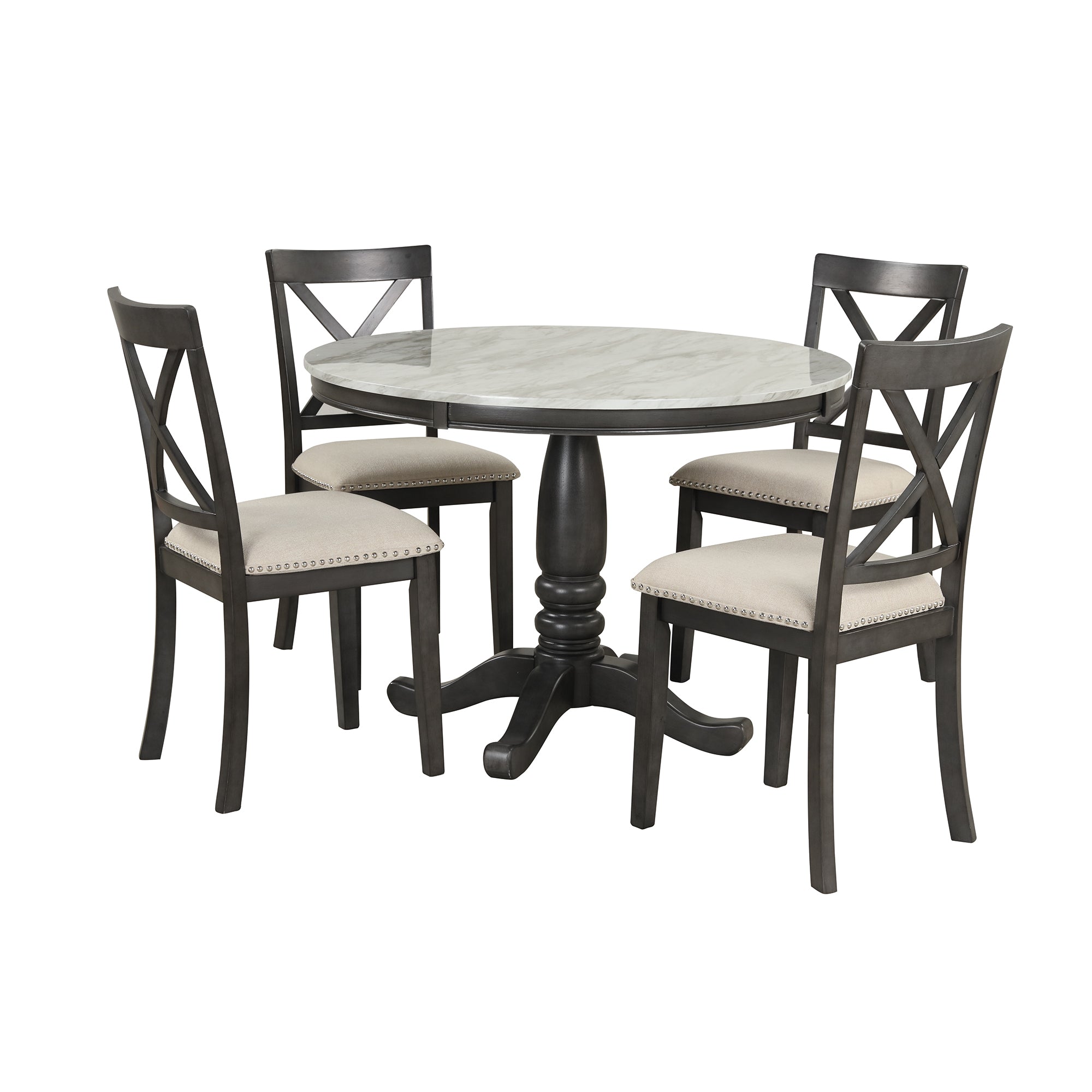 Orisfur. 5 Pieces Dining Table and Chairs Set for 4 Persons, Kitchen Room Solid Wood Table with 4 Chairs - Grand Goldman Shop