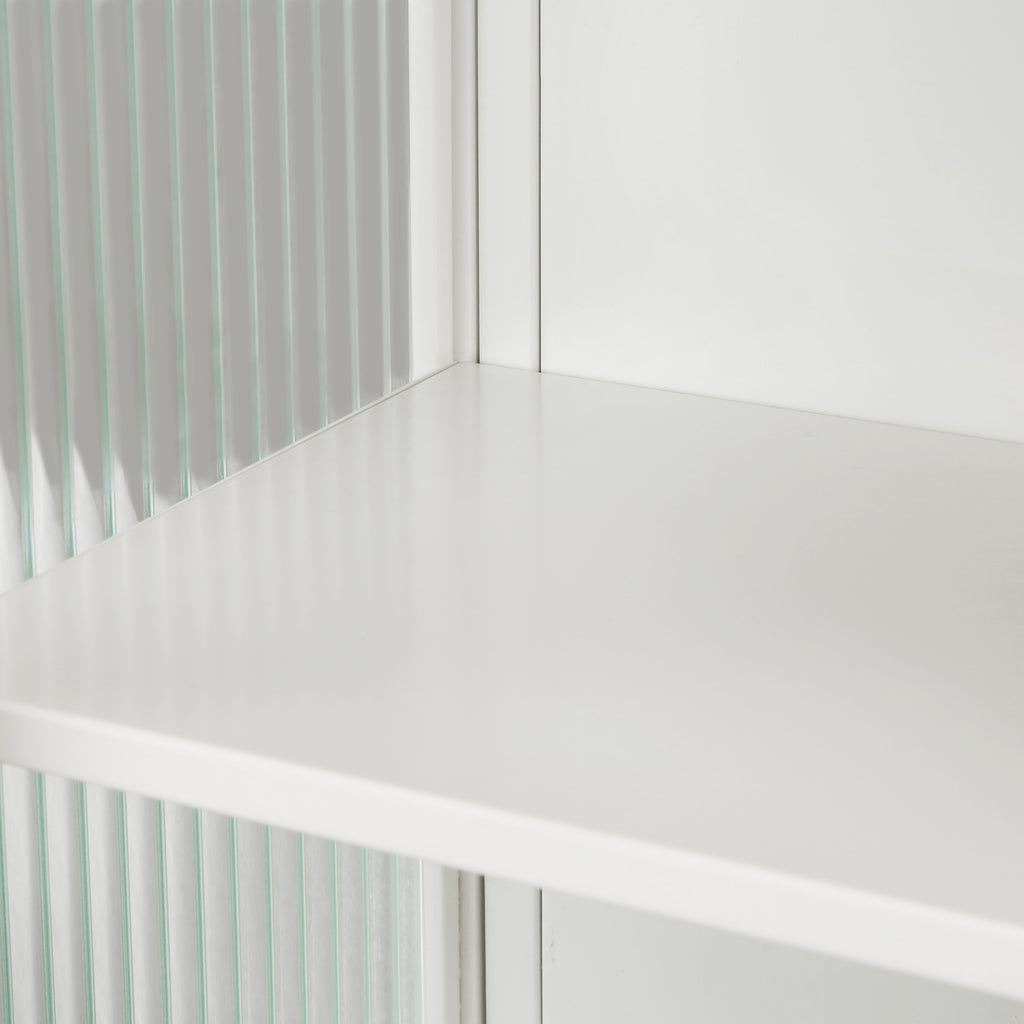 23.62'Glass Doors Modern Two-door Wall Cabinet with Featuring Two-tier Enclosed Storage, an Open Shelf, and Towel Rack, for Entryway Living Room Bathroom Dining Room - Grand Goldman Shop