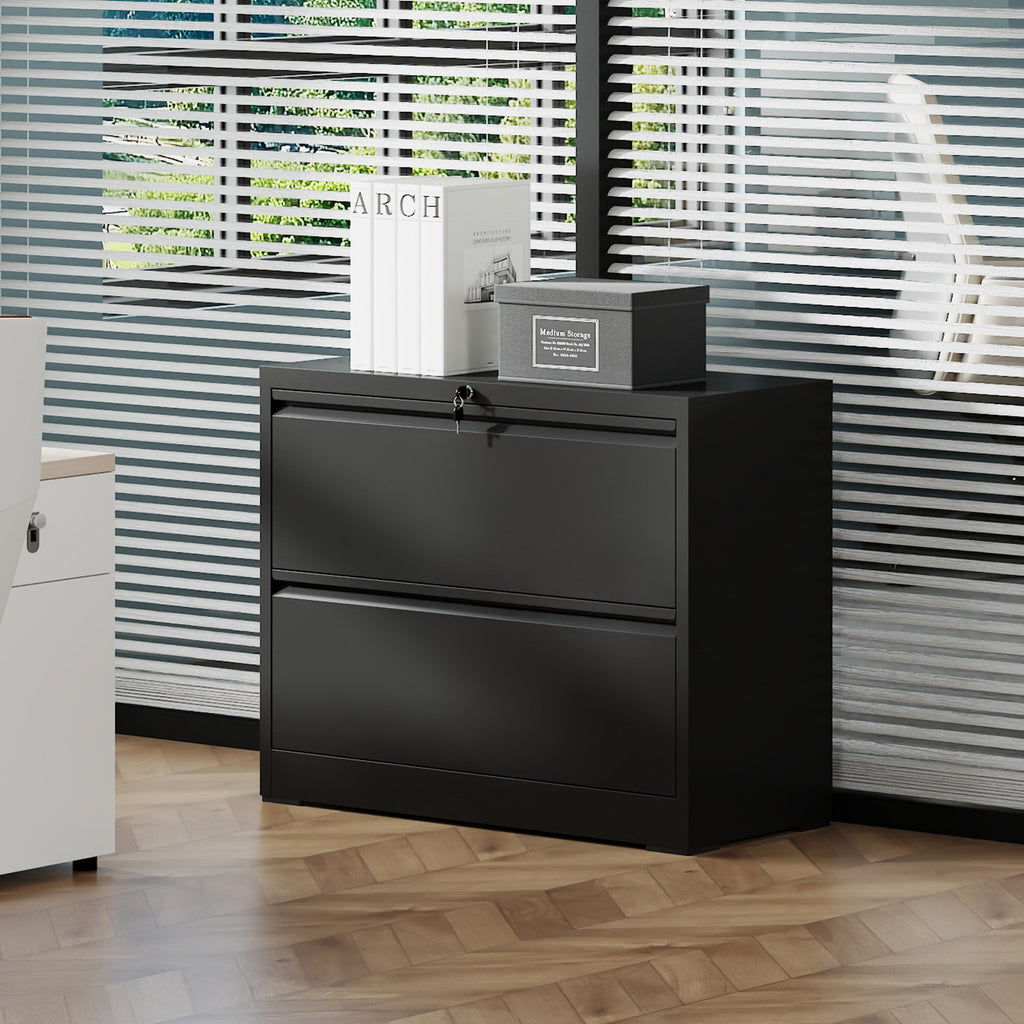 Stylish 2 Drawer Lateral File Cabinet with Lock – Heavy-Duty Metal Filing Cabinet for Home Office, Space-Saving Wide Storage 