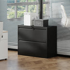 Stylish 2 Drawer Lateral File Cabinet with Lock – Heavy-Duty Metal Filing Cabinet for Home Office, Space-Saving Wide Storage 
