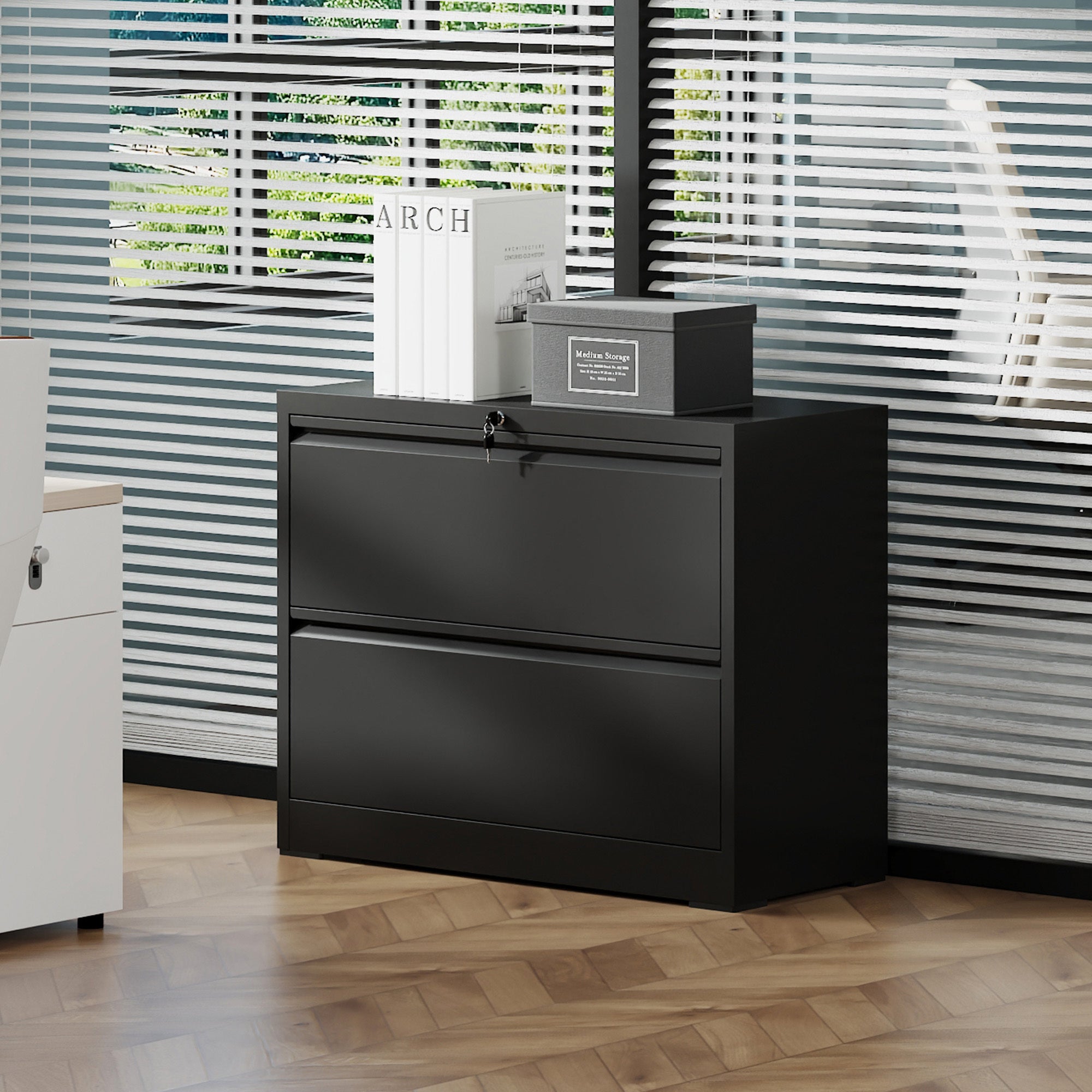 Stylish 2 Drawer Lateral File Cabinet with Lock – Heavy-Duty Metal Filing Cabinet for Home Office, Space-Saving Wide Storage 