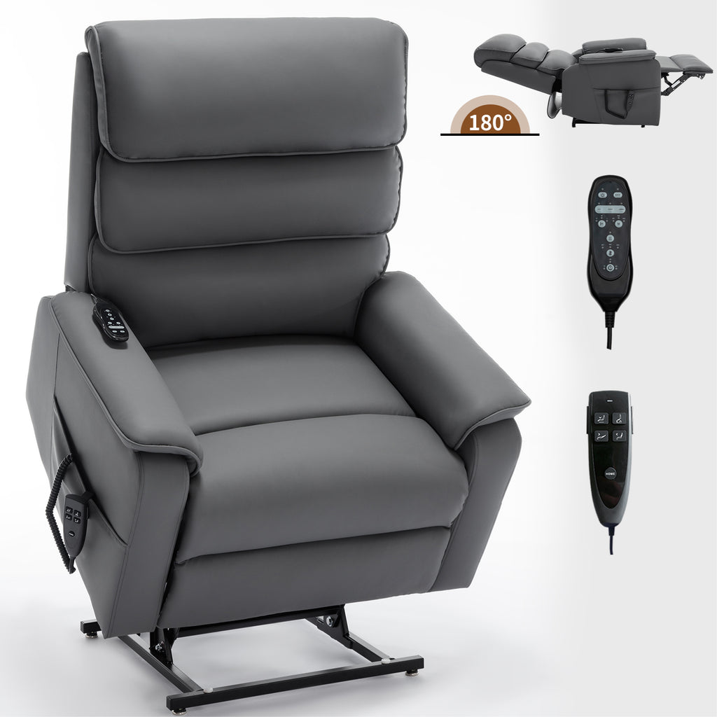 Grey Cat-proof Leather Dual Motor Infinite Position Up to 350 LBS Power Lift Recliner Chair with Power-Remote, Heat Massage and Heavy Duty Motion Mechanism - Grand Goldman Shop