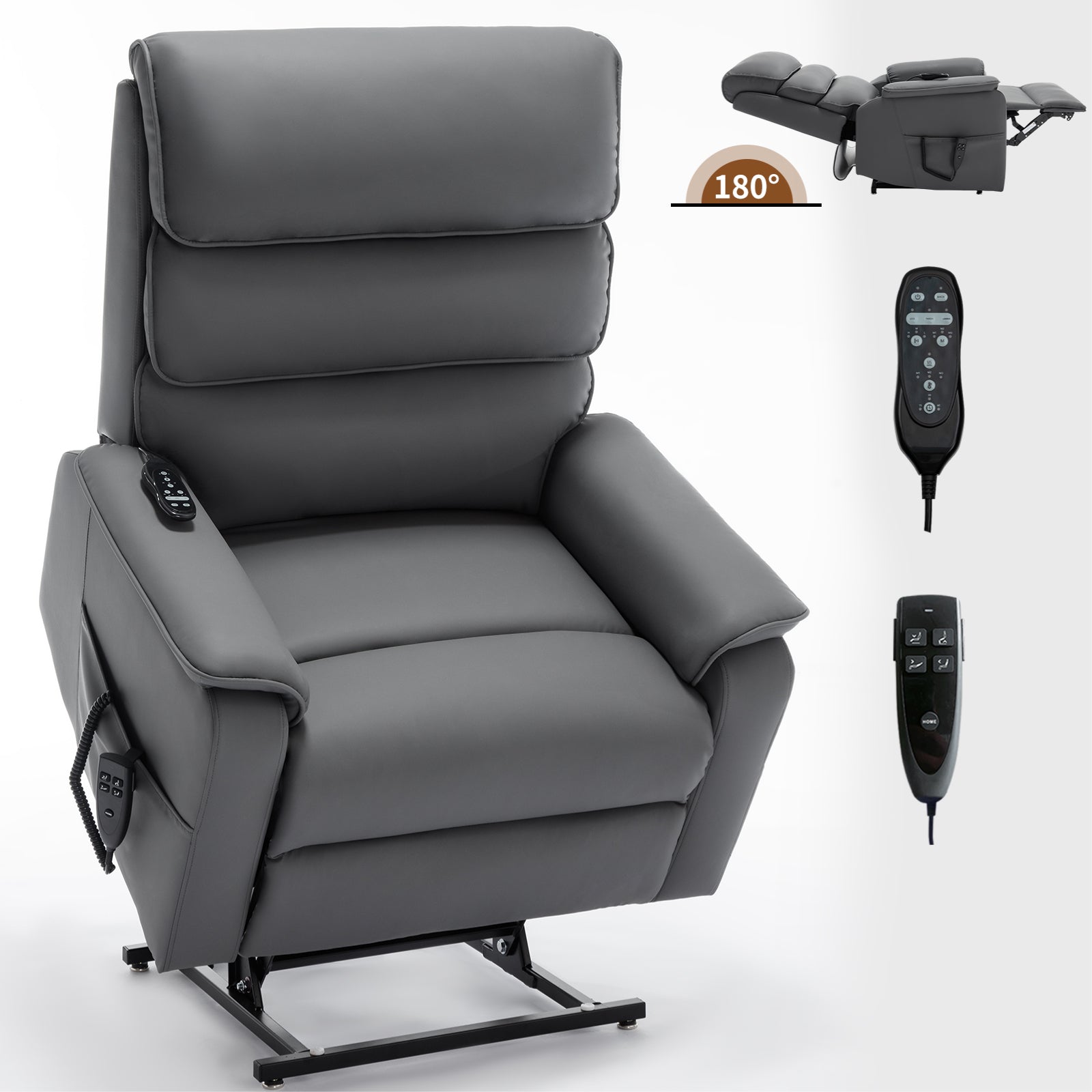 Grey Cat-proof Leather Dual Motor Infinite Position Up to 350 LBS Power Lift Recliner Chair with Power-Remote, Heat Massage and Heavy Duty Motion Mechanism - Grand Goldman Shop