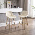 26 Inch Set of 2 Bar Stools,with Chrome Footrest Velvet Fabric Counter Stool Golden Leg Simple Bar Stool,CREAM - Grand Goldman Shop