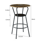 Rustic Brown Round Bar Table and Stool Set with Shelf, Upholstered Stool with Backrest, Metal & Wood, 24.17'W x 24.17'D x 36.02'H - Grand Goldman Shop