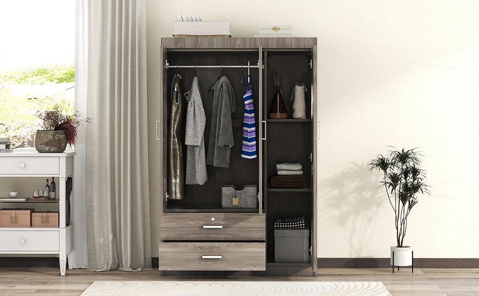 3-Door Wardrobe with 2 Drawers, Wood Grain Effect in Gray(OLD SKU:LP006001) - Grand Goldman Shop