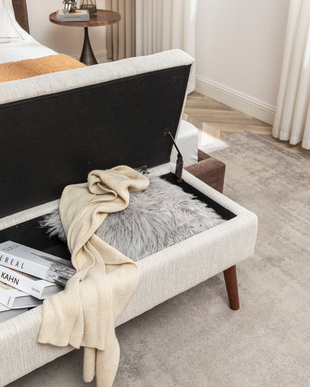 Storage Bench with Storage Bench for Bedroom End of Bed Bench Foot of Bed Bench Entryway Bench Storage Ottoman Bench 43.7' W x 18.1' D Off White Bench - Grand Goldman Shop