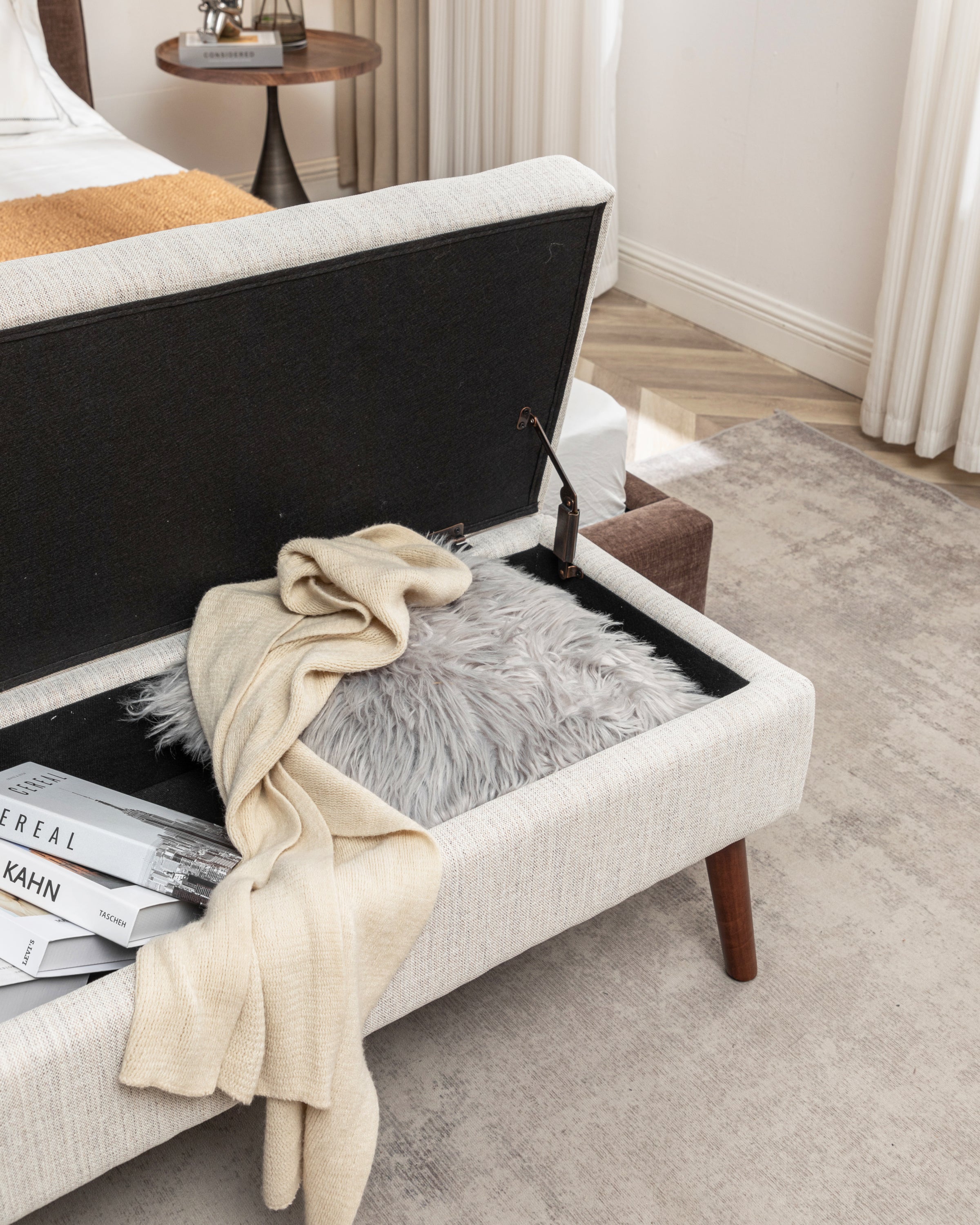 Storage Bench with Storage Bench for Bedroom End of Bed Bench Foot of Bed Bench Entryway Bench Storage Ottoman Bench 43.7' W x 18.1' D Off White Bench - Grand Goldman Shop