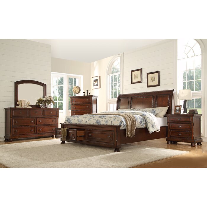 Baltimore Queen 5 Pc Storage Bedroom Set made with Wood in Dark Walnut - Grand Goldman Shop