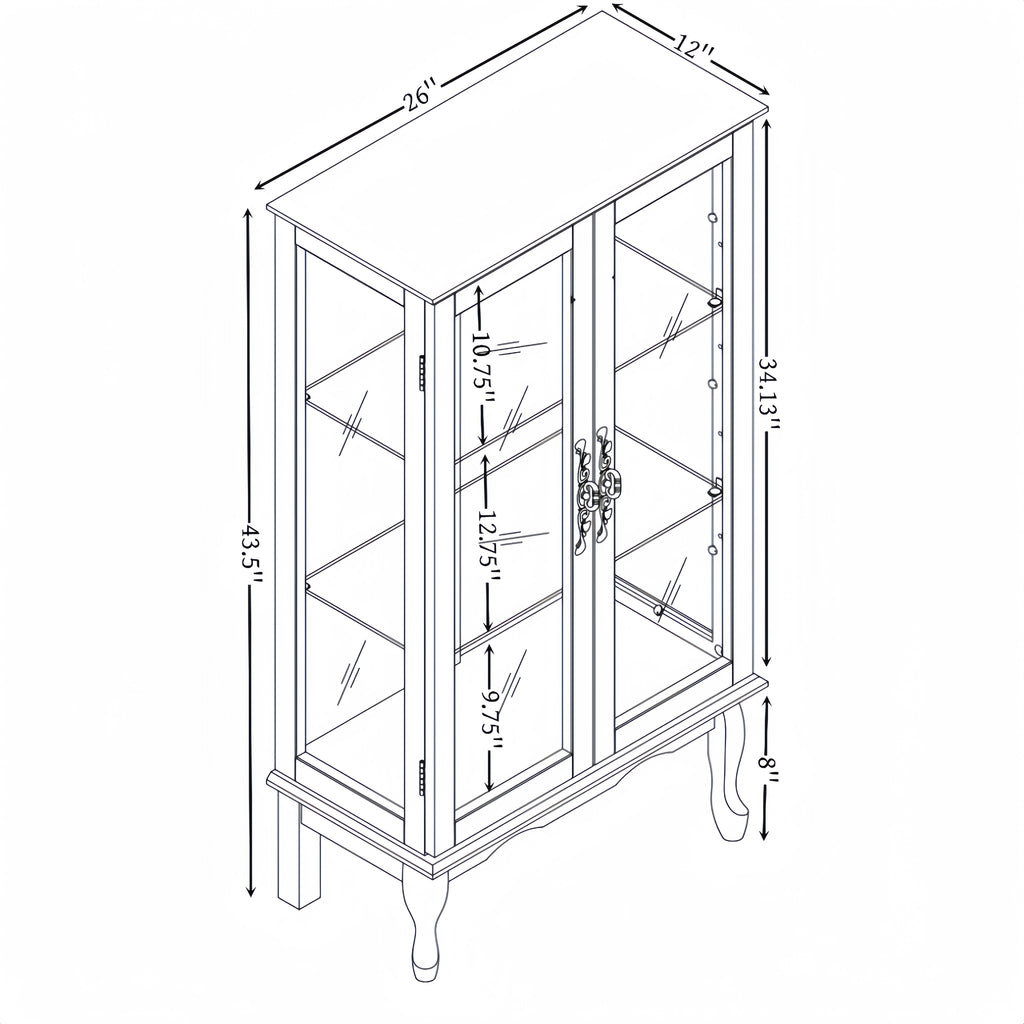 2 Doors Curio Cabinet with Tempered Glass Doors, Curio Cabinets with Mirrored Back Panel and Adjustable Shelves, Lighted Display Cabinet for Home, Office Light Bulb Included Oak - Grand Goldman Shop