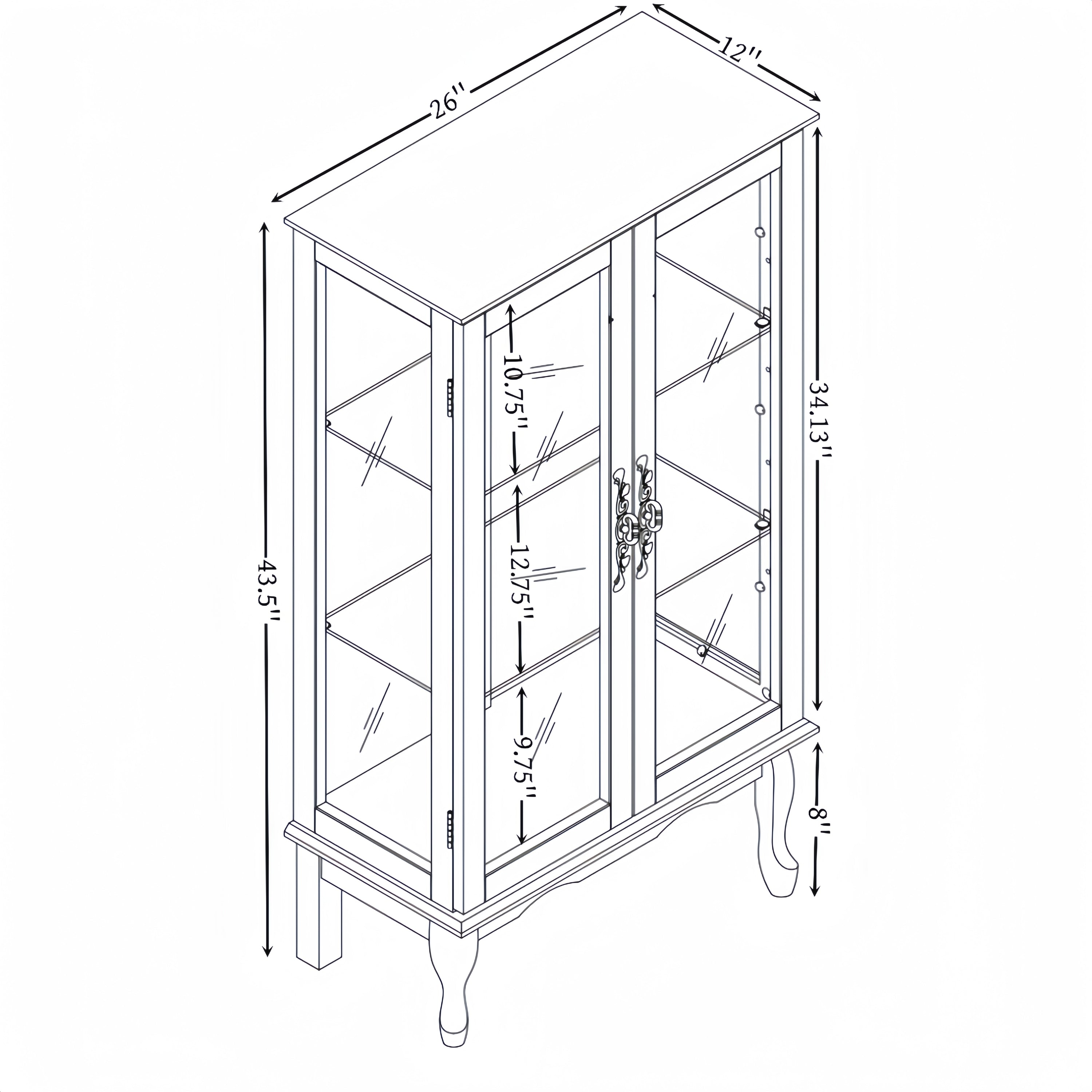 2 Doors Curio Cabinet with Tempered Glass Doors, Curio Cabinets with Mirrored Back Panel and Adjustable Shelves, Lighted Display Cabinet for Home, Office Light Bulb Included Oak - Grand Goldman Shop