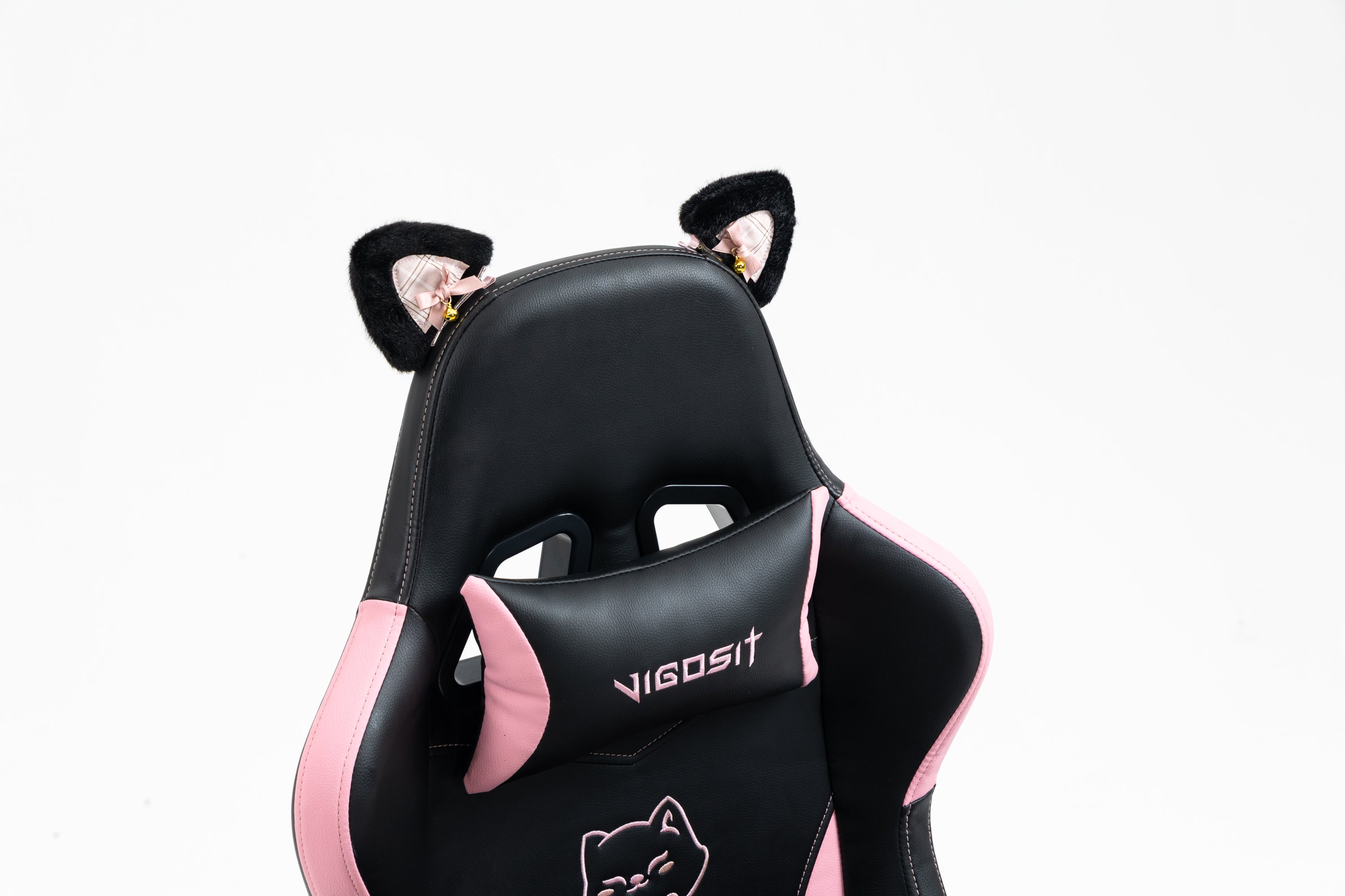 Cute Cat Gaming Chair with Paw Lumbar Cushion, PC Video Gamer Chair for Girl Teen Woman (Black) - Grand Goldman