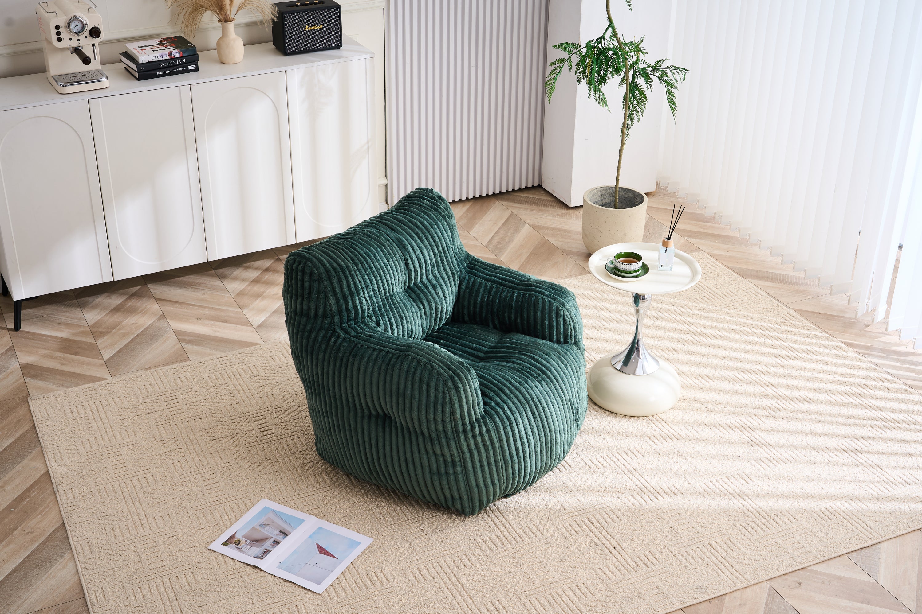 010-Soft Fluffy Corduroy Fabric Bean Bag Chair Filled With Memory Sponge,Green - Grand Goldman Shop