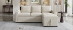 Convertible L-shaped Beige Sofa Couch with Storage, Cup Holders, USB Ports, Chenille Fabric - Grand Goldman Shop