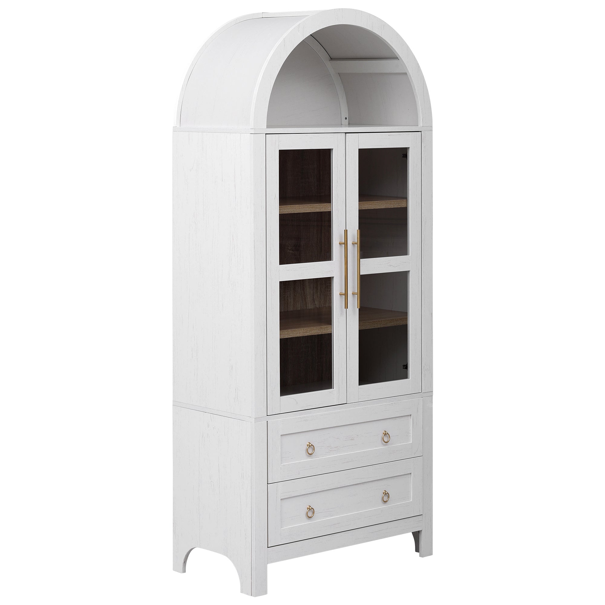 K&K 71' Tall Arched Kitchen Pantry Cabinet with 2 Large Drawers, Modern Farmhouse Kitchen Storage Cabinets with Adjustable Shelves, Glass Door, Wood Versatile Cupboard for Kitchens, Dining Room, White - Grand Goldman Shop
