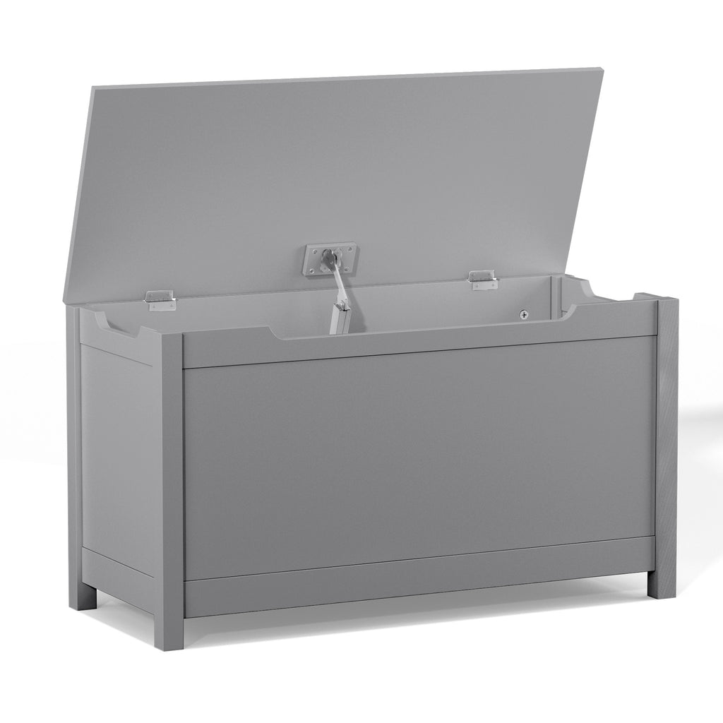 Kids Wooden Toy Box Storage with Safety Hinged Lid for Ages 2+ (Gray) - Grand Goldman